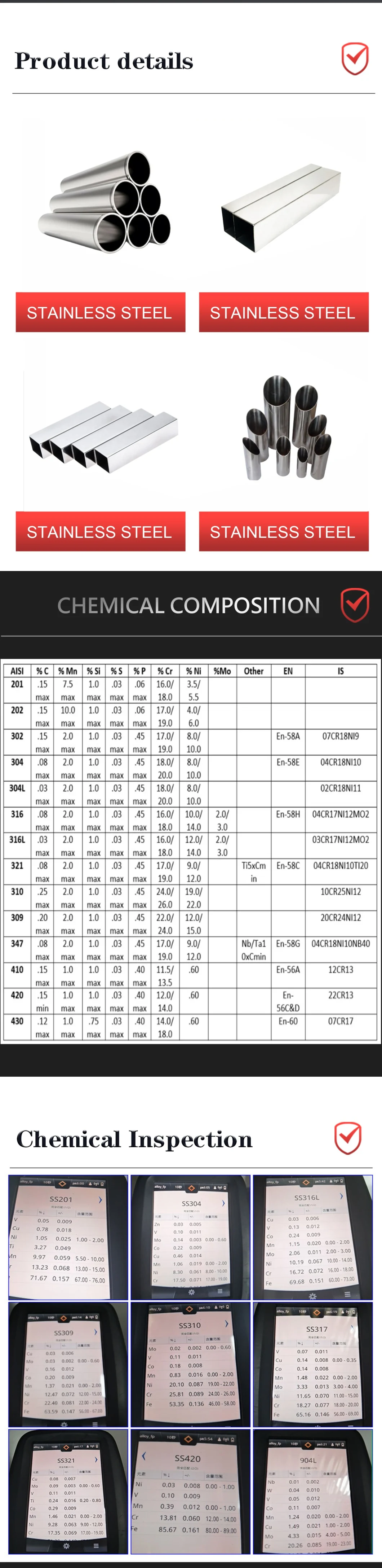 Stainless Steel Rod 201 304 Bright Finish Square Pipe Tube