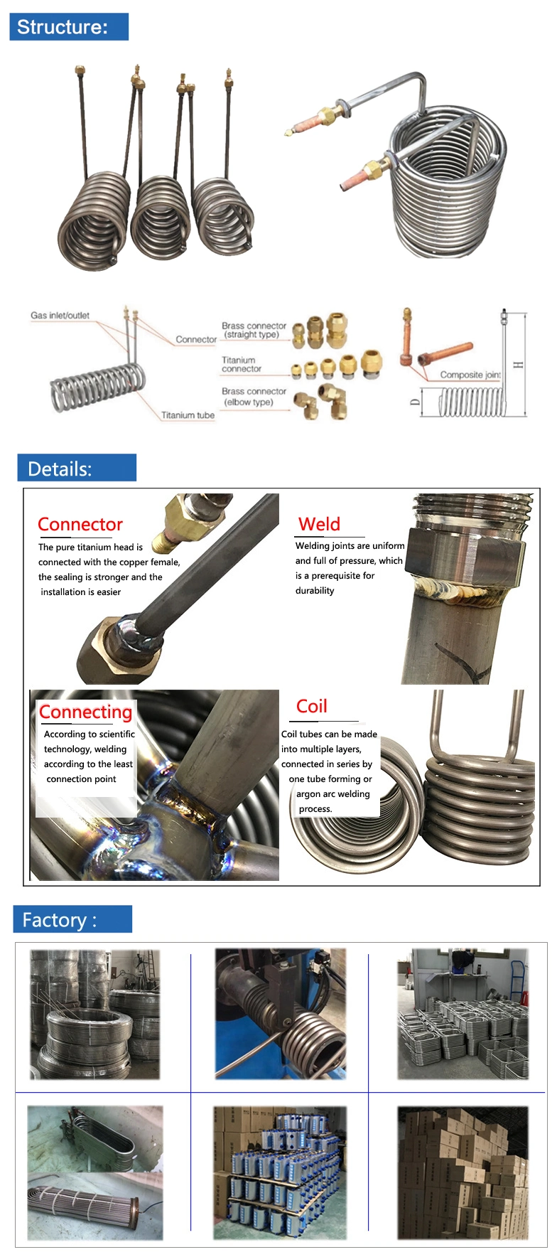 Cooling Water Chiller Mini Heat Exchanger 316 Stainless Steel Evaporator Coil Tube